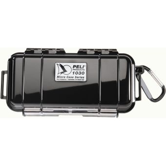 Ein geschlossenes Peli 1030 Micro Case in Schwarz – Draufsicht