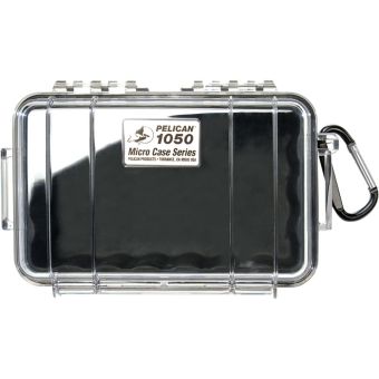 Ein geschlossenes Peli 1050 Micro Case in Transparent – Draufsicht