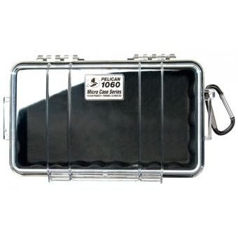 Ein geschlossenes Peli 1060 Micro Case in Transparent – Draufsicht